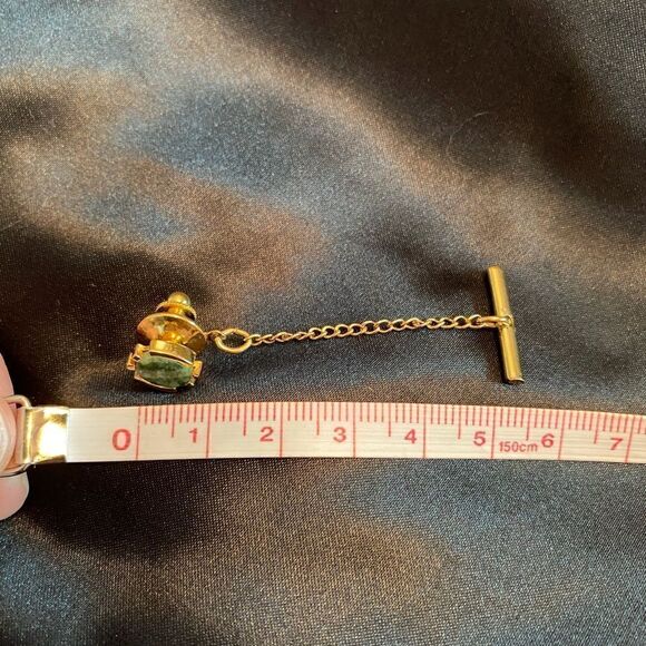 Gold Tone Tie/Scarf Pin with Green Stone - Picture 2 of 6